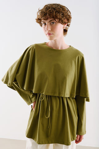 Cape Style Belted Tunic Green