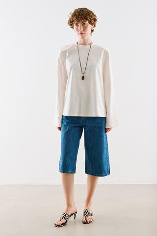 Padded Shoulder Long Sleeve T-Shirt Ecru