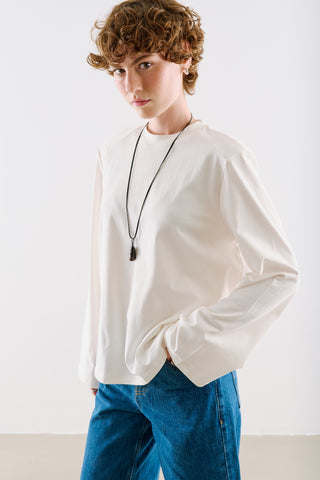Padded Shoulder Long Sleeve T-Shirt Ecru