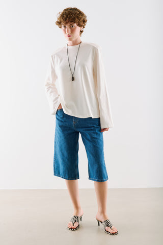 Padded Shoulder Long Sleeve T-Shirt Ecru