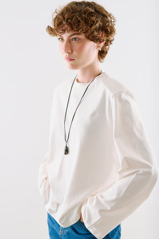 Padded Shoulder Long Sleeve T-Shirt Ecru