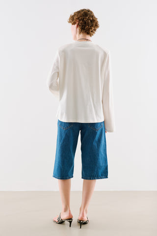 Padded Shoulder Long Sleeve T-Shirt Ecru