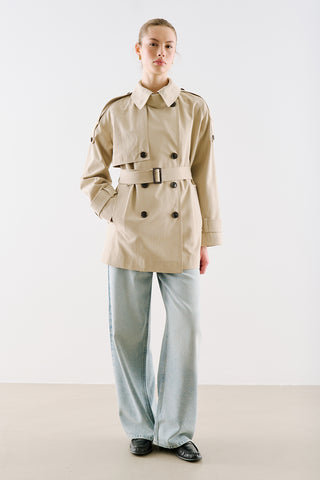North Belted Double Breasted Trench Coat Beige