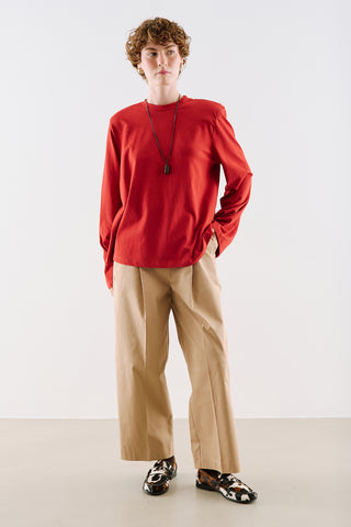Padded Shoulder Long Sleeve T-Shirt Red