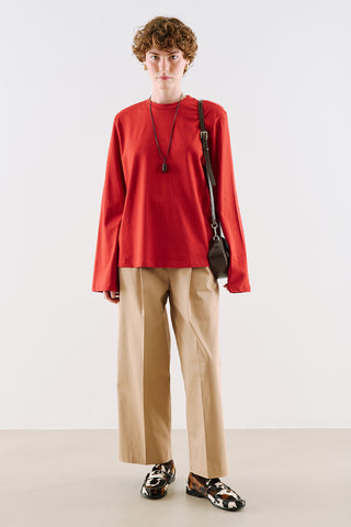 Padded Shoulder Long Sleeve T-Shirt Red
