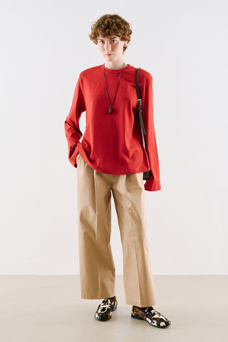 Padded Shoulder Long Sleeve T-Shirt Red