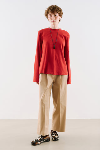 Padded Shoulder Long Sleeve T-Shirt Red