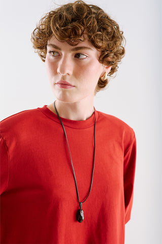 Padded Shoulder Long Sleeve T-Shirt Red