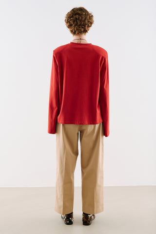 Padded Shoulder Long Sleeve T-Shirt Red