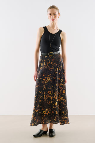 Asymmetric Maxi Skirt Flower