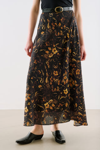 Asymmetric Maxi Skirt Flower
