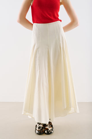 Asymmetric Draped Cotton Skirt Ecru
