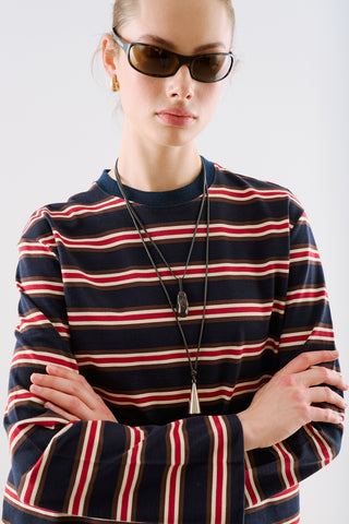 Striped Regular Fit Long Sleeve T Shirt Navy Blue