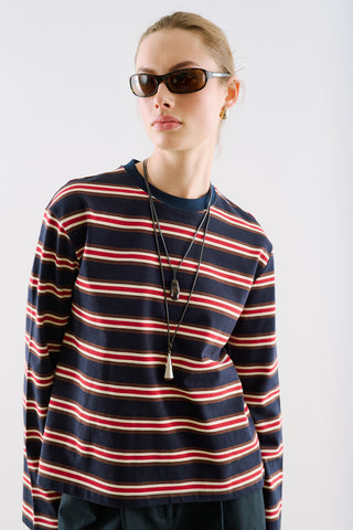 Striped Regular Fit Long Sleeve T Shirt Navy Blue