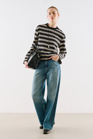 Striped Regular Fit Long Sleeve T Shirt Black