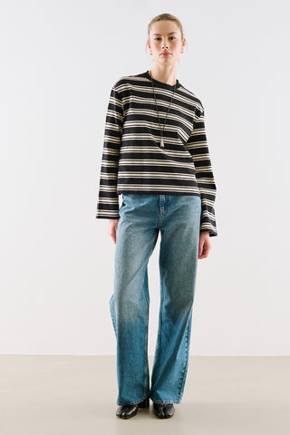 Striped Regular Fit Long Sleeve T Shirt Black