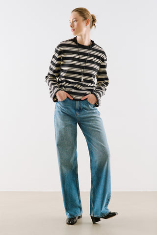 Striped Regular Fit Long Sleeve T Shirt Black