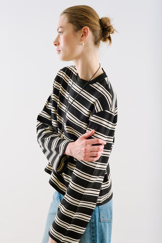 Striped Regular Fit Long Sleeve T Shirt Black