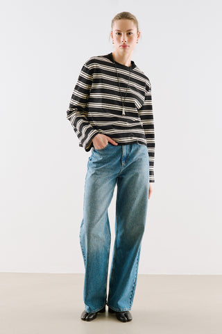 Striped Regular Fit Long Sleeve T Shirt Black