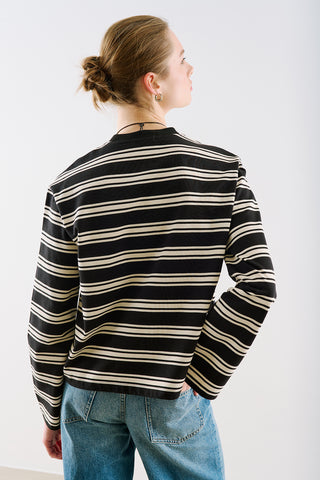 Striped Regular Fit Long Sleeve T Shirt Black