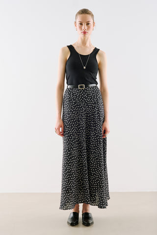 Asymmetric Maxi Skirt Polka Dots Black