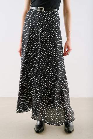 Asymmetric Maxi Skirt Polka Dots Black