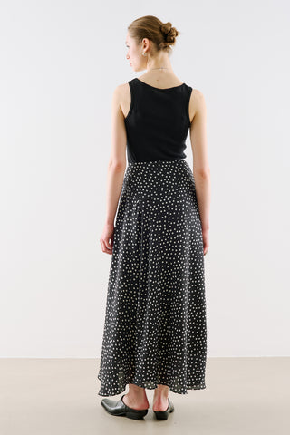 Asymmetric Maxi Skirt Polka Dots Black