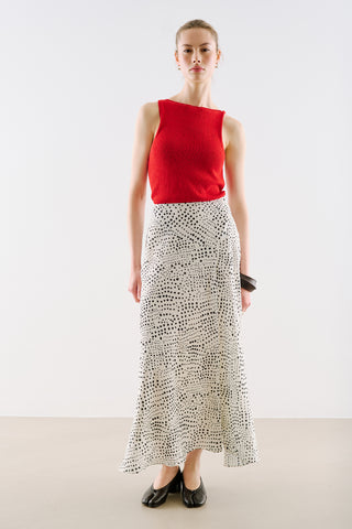 Asymmetric Maxi Skirt Polka Dots Black