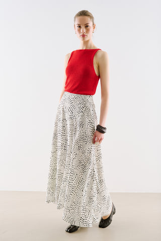 Asymmetric Maxi Skirt Polka Dots Black
