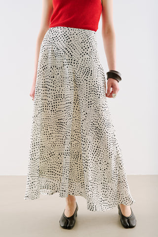 Asymmetric Maxi Skirt Polka Dots Black