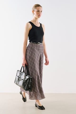 Asymmetric Maxi Skirt Plaid