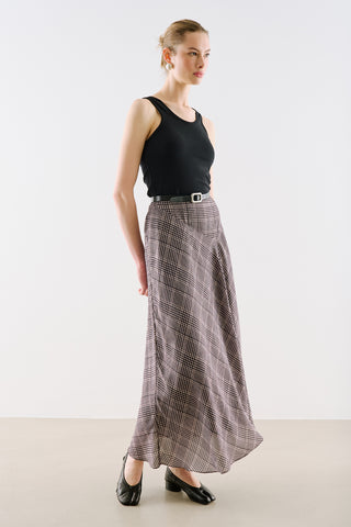 Asymmetric Maxi Skirt Plaid