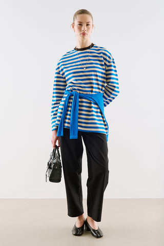 Striped Long Sleeve T Shirt With Contrast Collar Blue