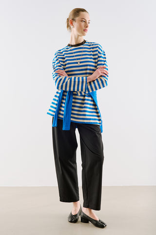 Striped Long Sleeve T Shirt With Contrast Collar Blue