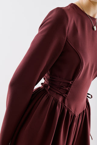 Fitted Tie Detail Dress Burgundy