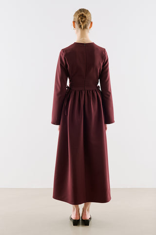 Fitted Tie Detail Dress Burgundy