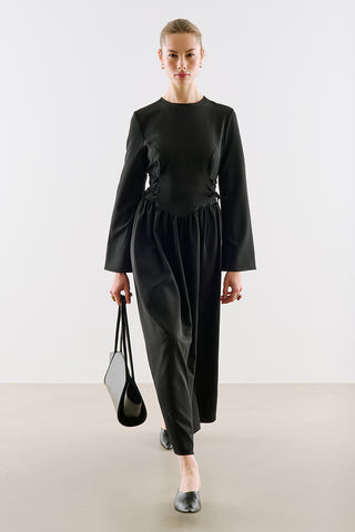 Fitted Tie Detail Dress Black