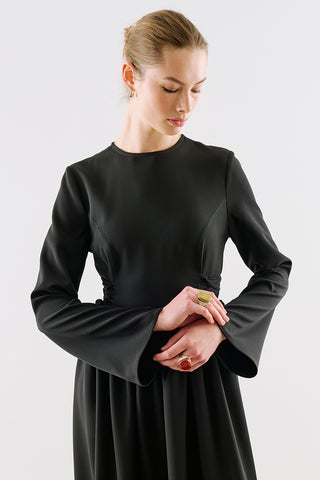 Fitted Tie Detail Dress Black