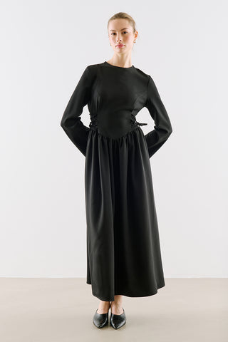 Fitted Tie Detail Dress Black