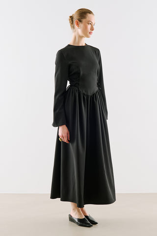 Fitted Tie Detail Dress Black