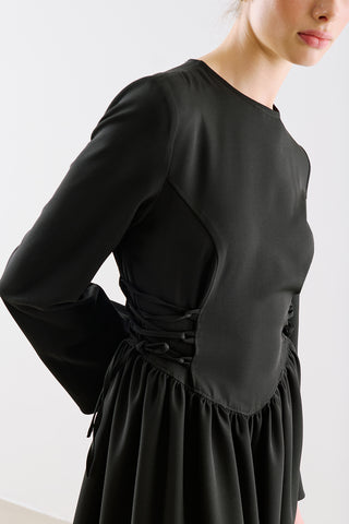 Fitted Tie Detail Dress Black