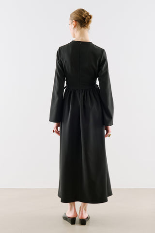 Fitted Tie Detail Dress Black