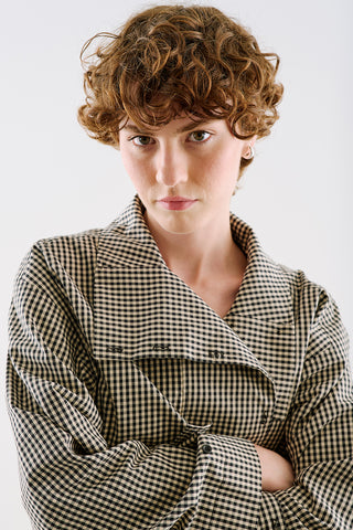 Technical Fabric Buttoned Bomber Jacket Gingham