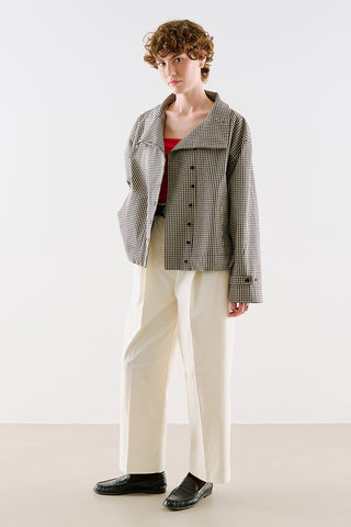 Technical Fabric Buttoned Bomber Jacket Gingham