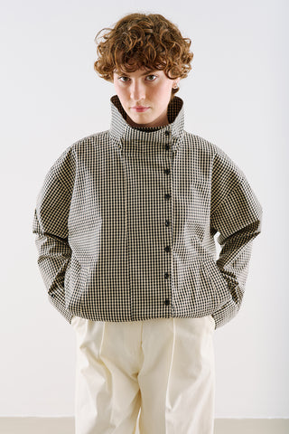 Technical Fabric Buttoned Bomber Jacket Gingham