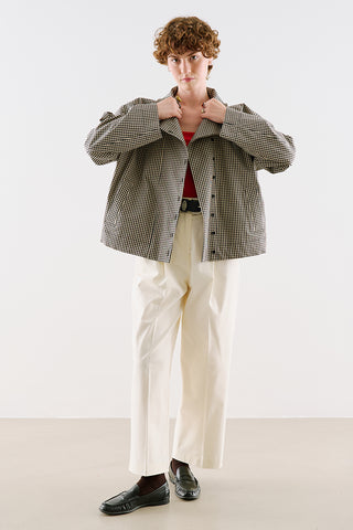 Technical Fabric Buttoned Bomber Jacket Gingham