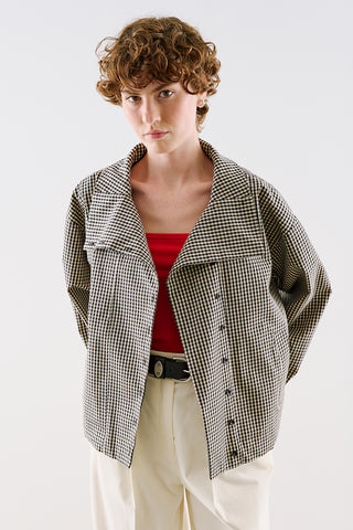 Technical Fabric Buttoned Bomber Jacket Gingham