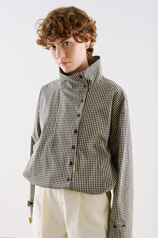Technical Fabric Buttoned Bomber Jacket Gingham