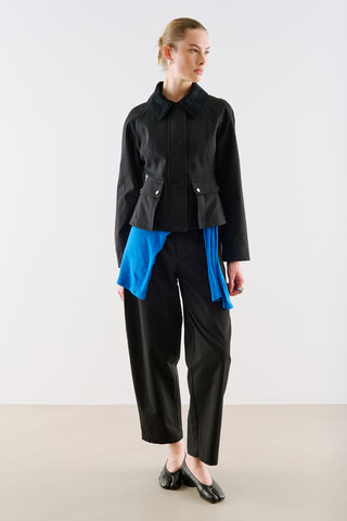 Velvet Collar Cropped Trench Jacket Black