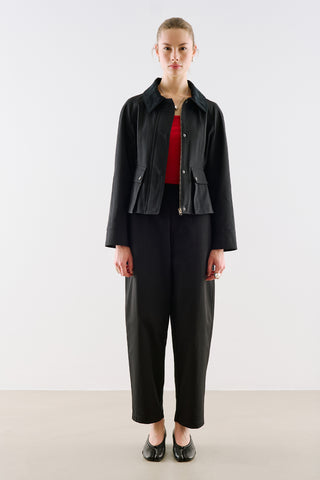 Velvet Collar Cropped Trench Jacket Black